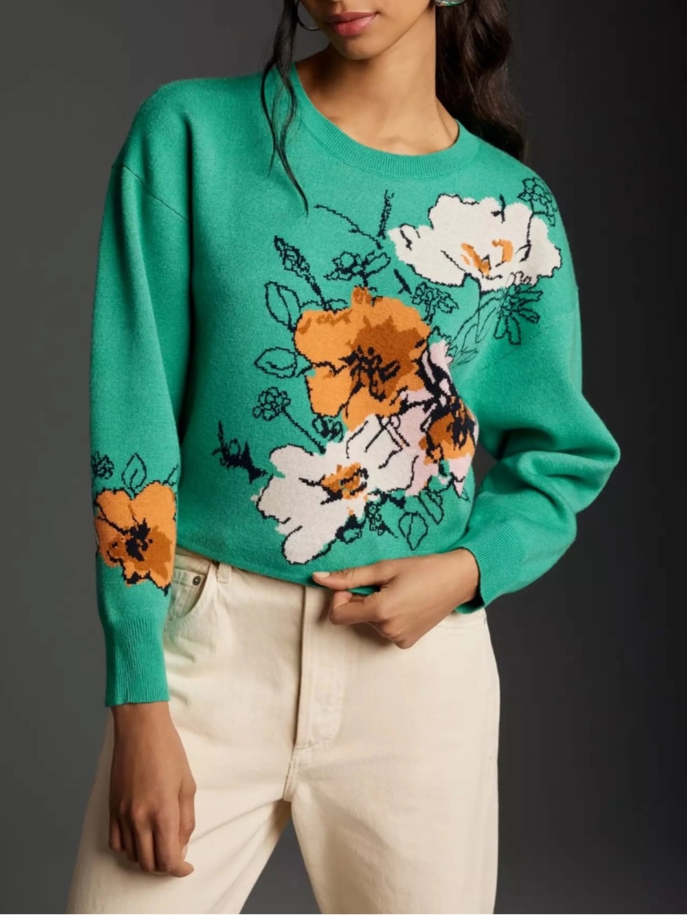 Anthropologie Maeve x Sonal Nathwani Camryn Cropped Floral Sweater Small